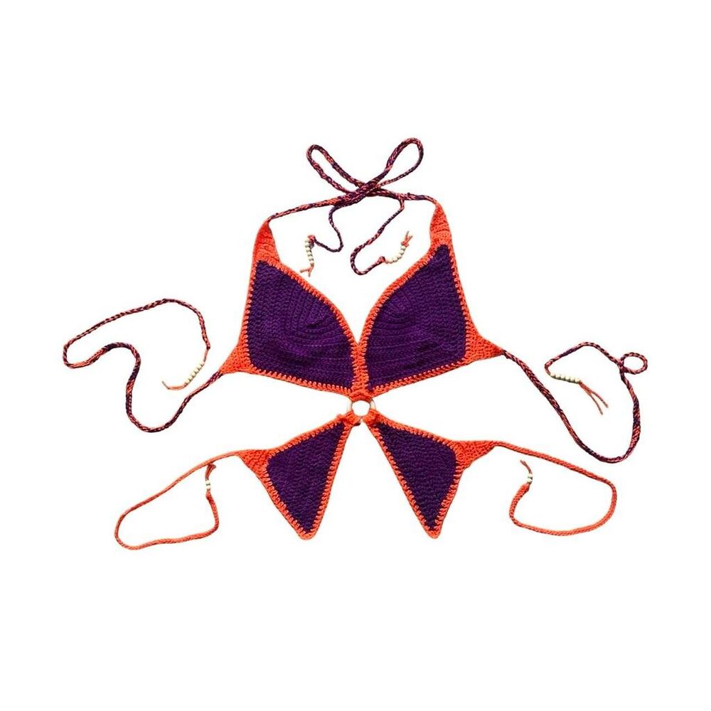 handmade fairycore crochet purple and orange butterfly bikini top